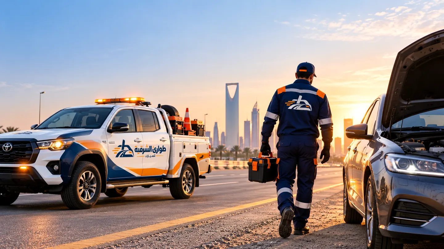 صورة توضيحية لخدمة طوارئ سيارات متنقلة على الطريق